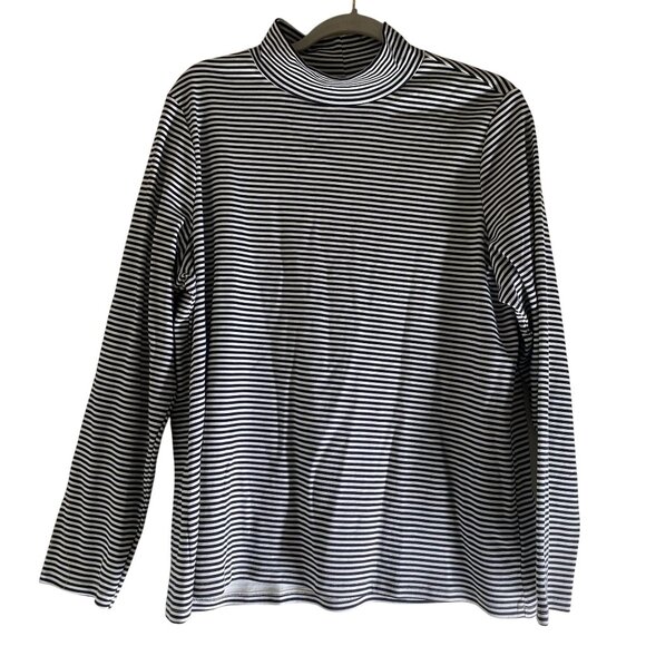 Croft & Barrow Top Womens XXL Black & White Stripe Mock Turtleneck Long Sleeve 1 - Picture 1 of 5